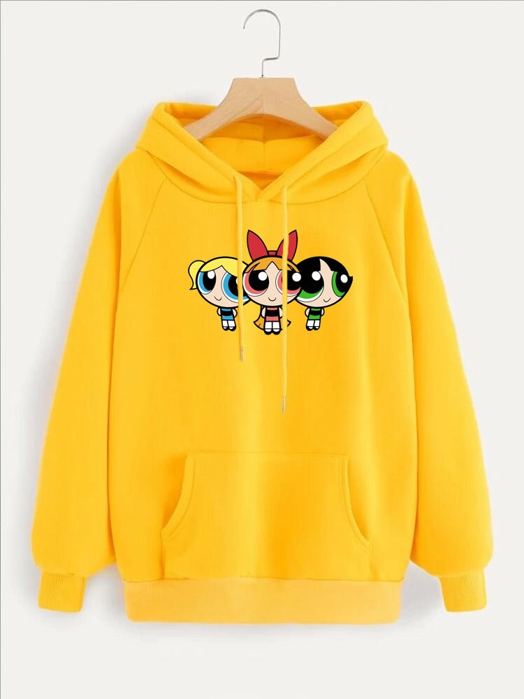 Powerpuff Girls Printed Fleece Full Sleeves Pull Over Hoodie For Women