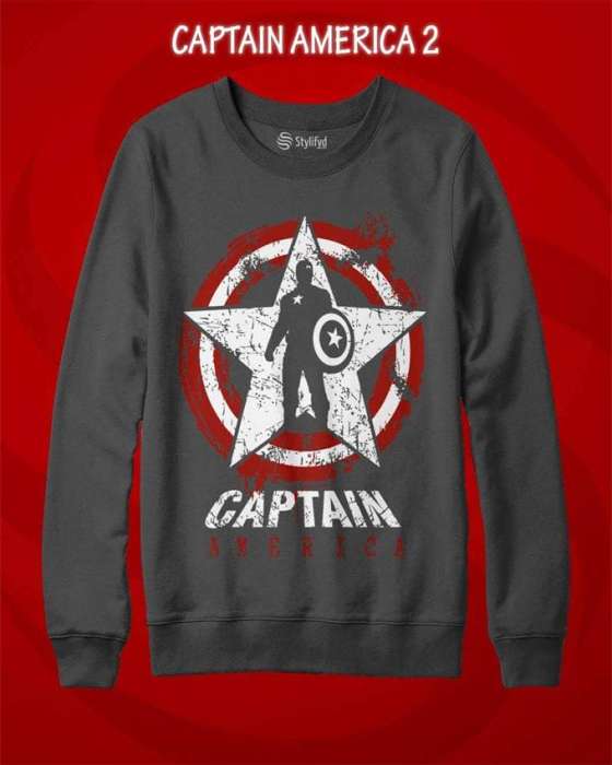 Grey Captian America Printed Sweat Shirt - AceCart Warm Hooded Sweatshirt in Grey