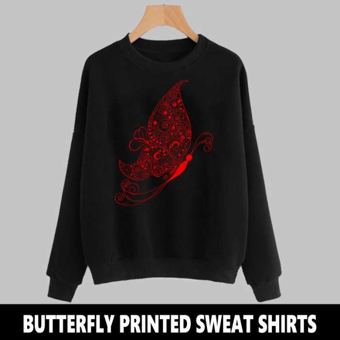 BLACK BUTTERFLY PRINTED SWEAT SHIRTS - AceCart Warm Hooded Sweatshirt in Black