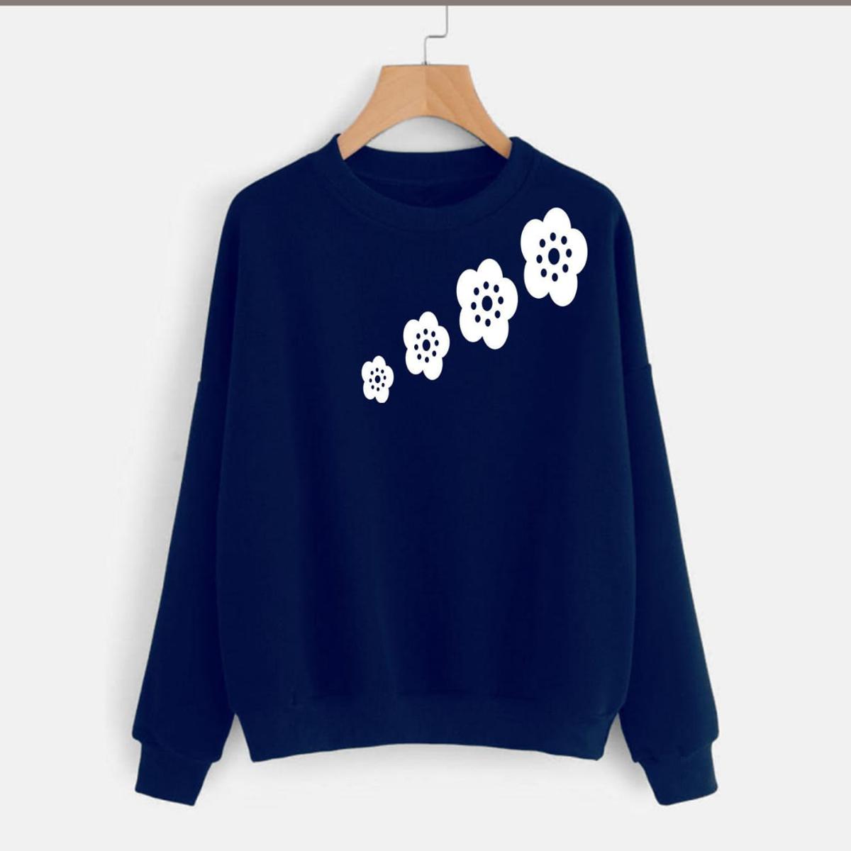 Floral Flower Printed Fleece Full Sleeves Pull Over Sweatshirt For Women