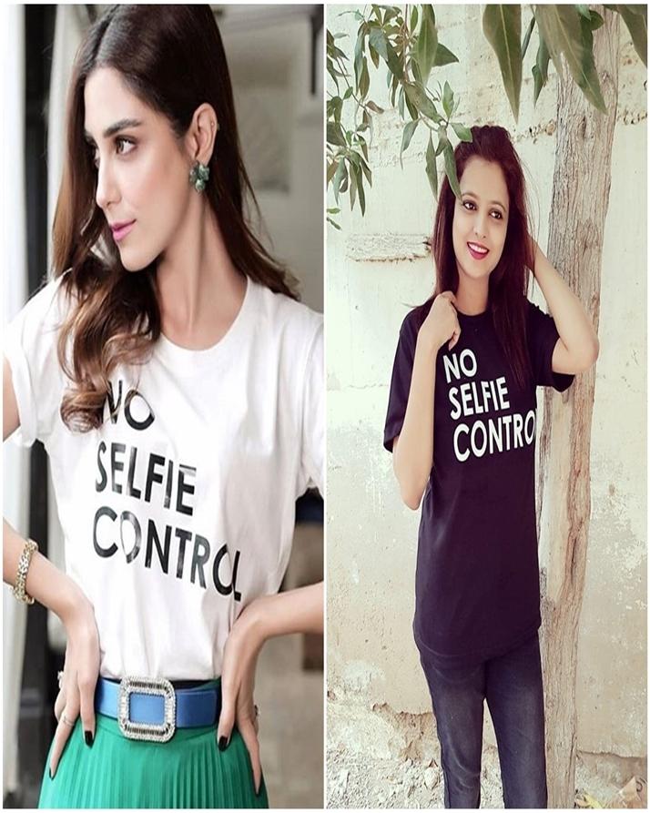 Pack Of 2 - White and Black No Selfie Printed Tshirt For Women - Front View - AceCart