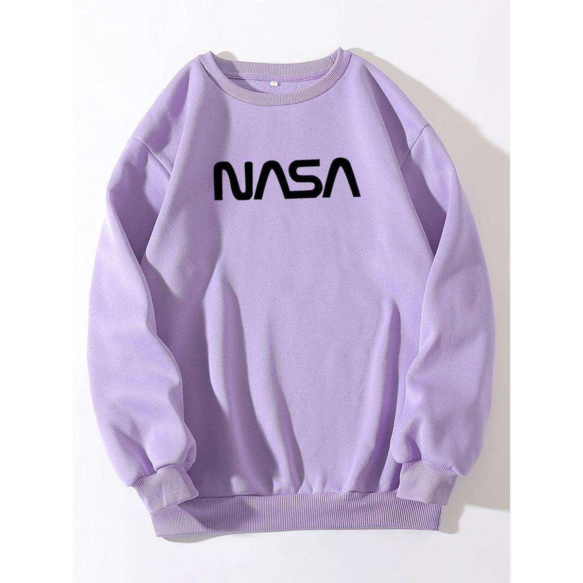 Nasa Purple Fleece Full Sleeves Pull Over Sweatshirt For Women