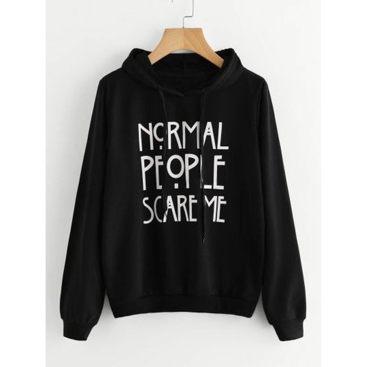 Black Normal People Scare Me Fleece Full Sleeves Pull Over Hoodie