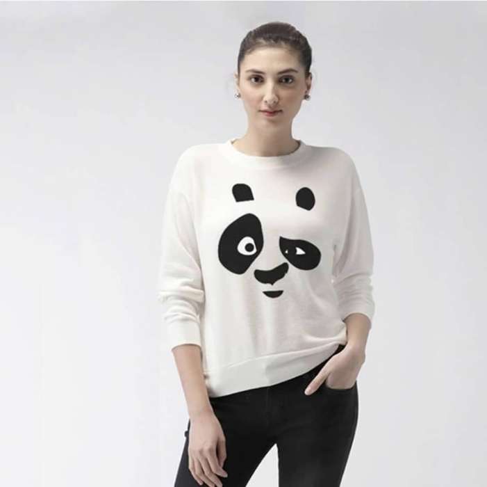 White Panda Print Sweat Shirt SS 99 - AceCart Warm Hooded Sweatshirt in White