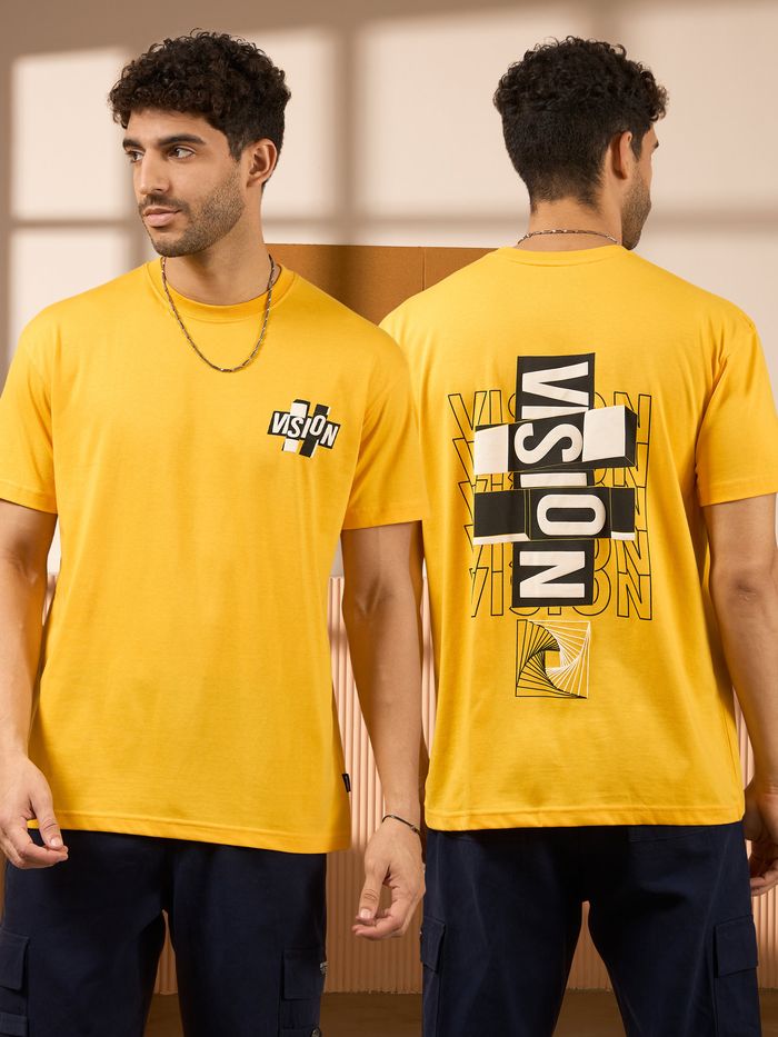 Vision Printed Yellow Oversized T-shirt for Men