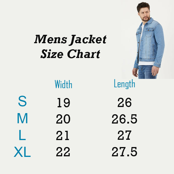 Mens Denim Jacket Blue - Size Chart View - AceCart