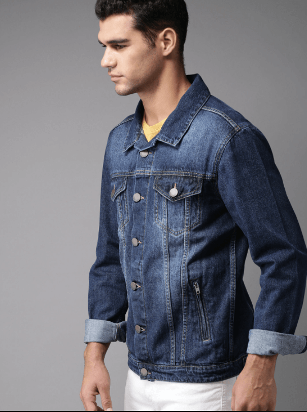 Mens Denim Jacket Dark Blue - Left View - AceCart