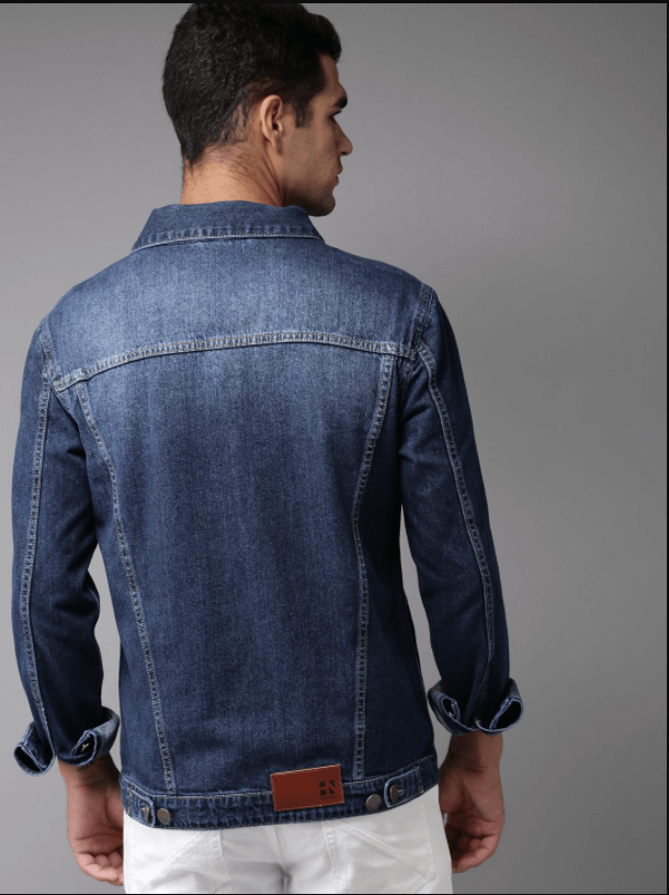 Mens Denim Jacket Dark Blue - Back View - AceCart