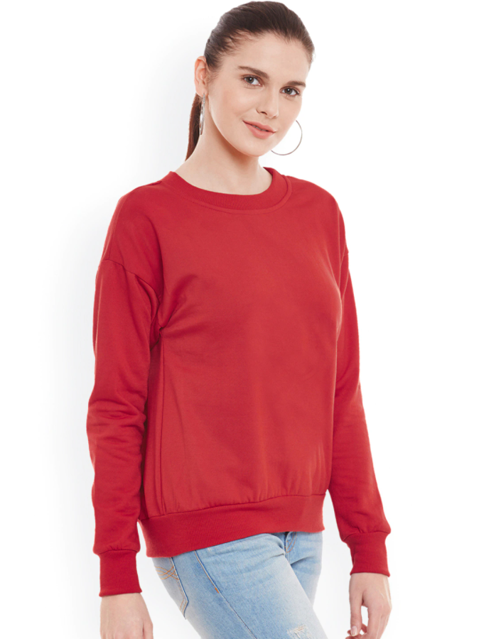 Ace Plain Basic Sweatshirt Best Fabric Red For Womens