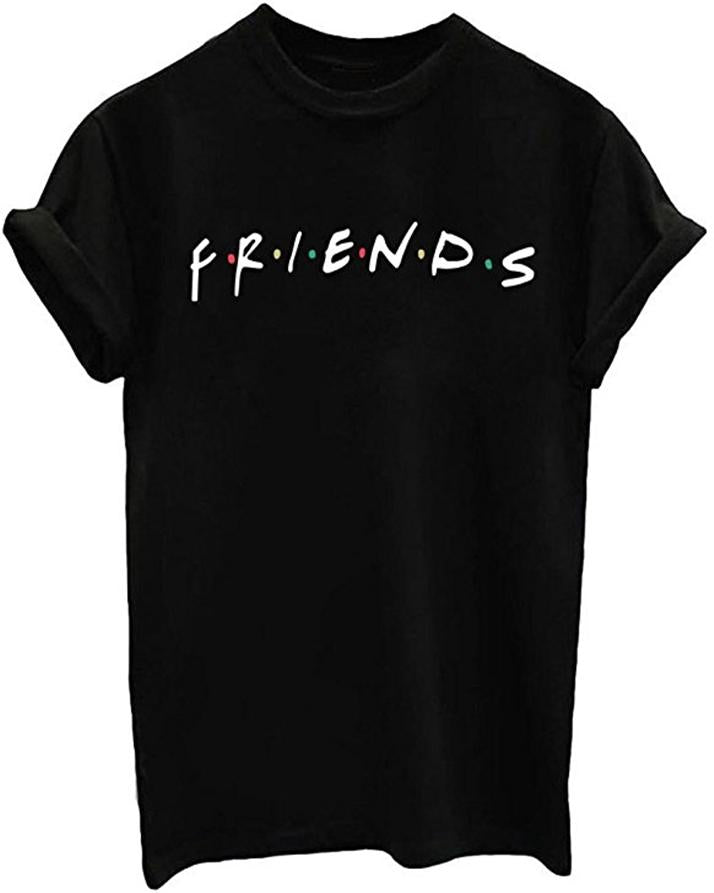 Black F.r.i.e.n.d.s Cotton Printed T-Shirt For Women - Front View - AceCart