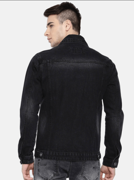 Mens Denim Jacket Black - Back View - AceCart