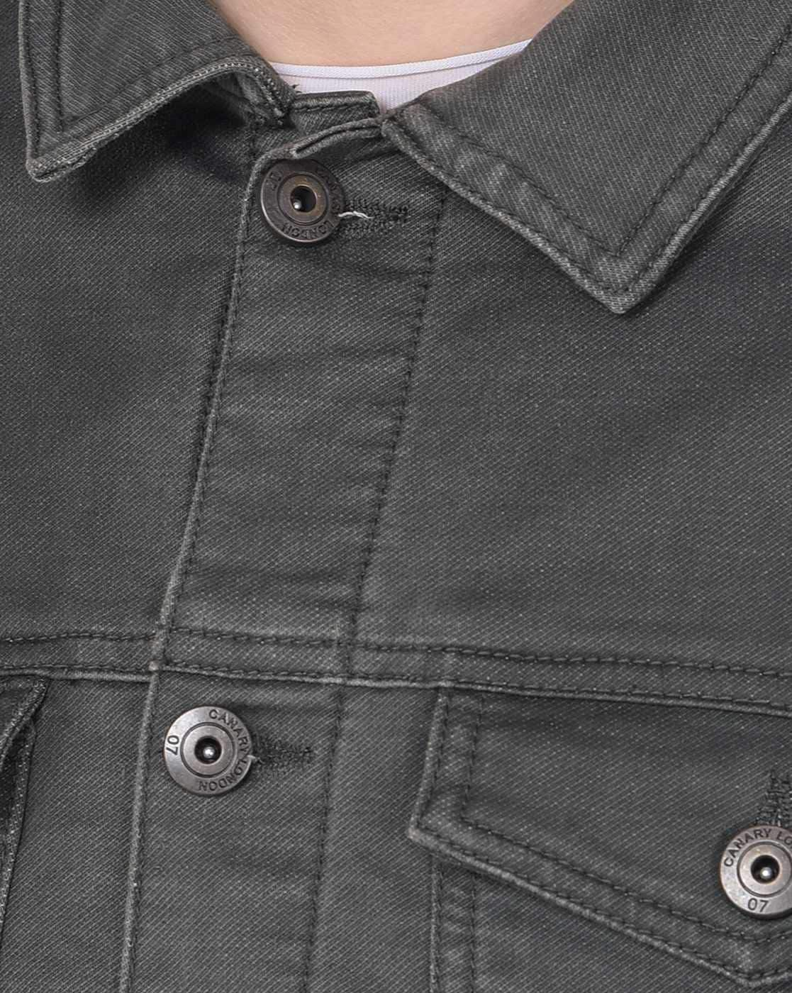 Men's Grey Denim Jacket Premium Quality Close up - Ace Cart