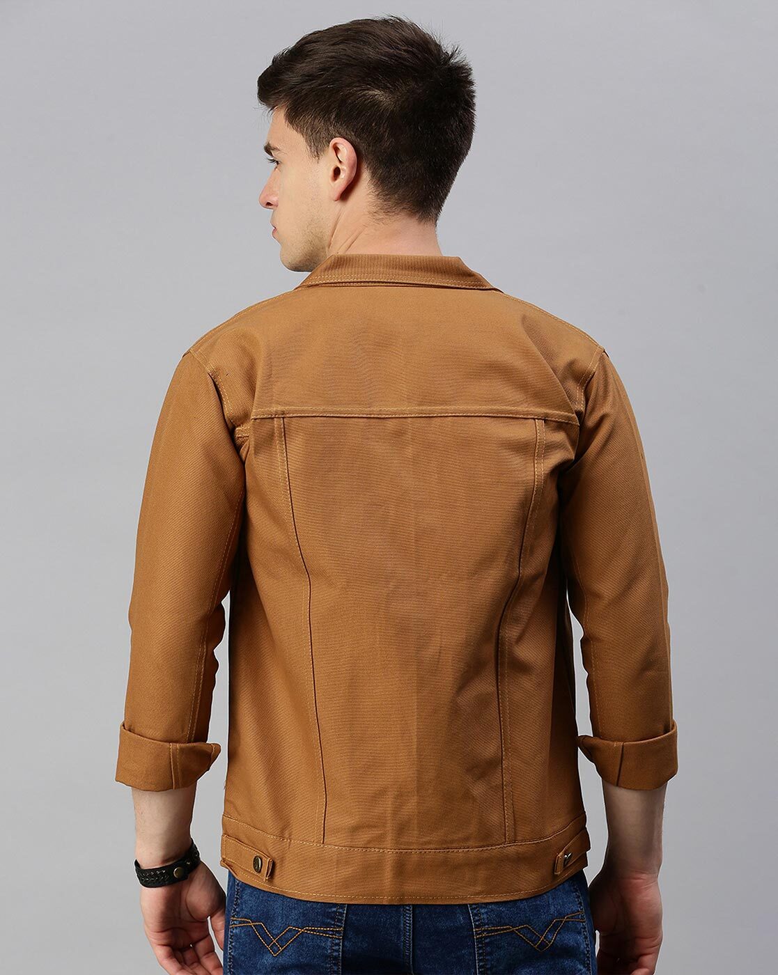 Men's Khaki Denim Jacket Premium Quality Back View - Ace Cart