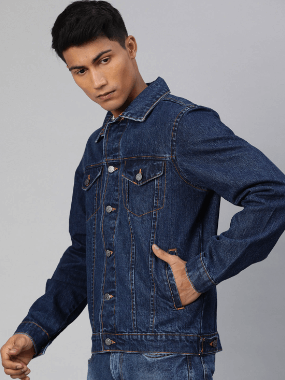 Mens Denim Jacket Dark Blue - Left View - AceCart