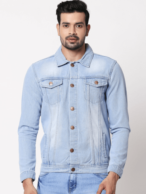 Mens Denim Jacket Light Blue - Front View - AceCart