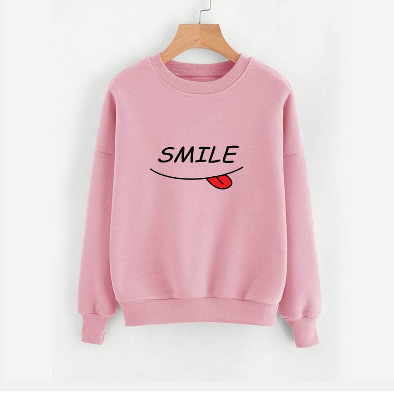 Smile Fleece Full Sleeves Pull Over Sweatshirt For Women