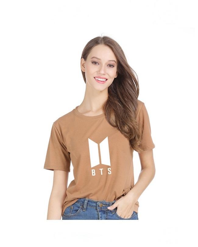 Brown BTS Cotton Printed T-Shirt For Women - Front View - AceCart