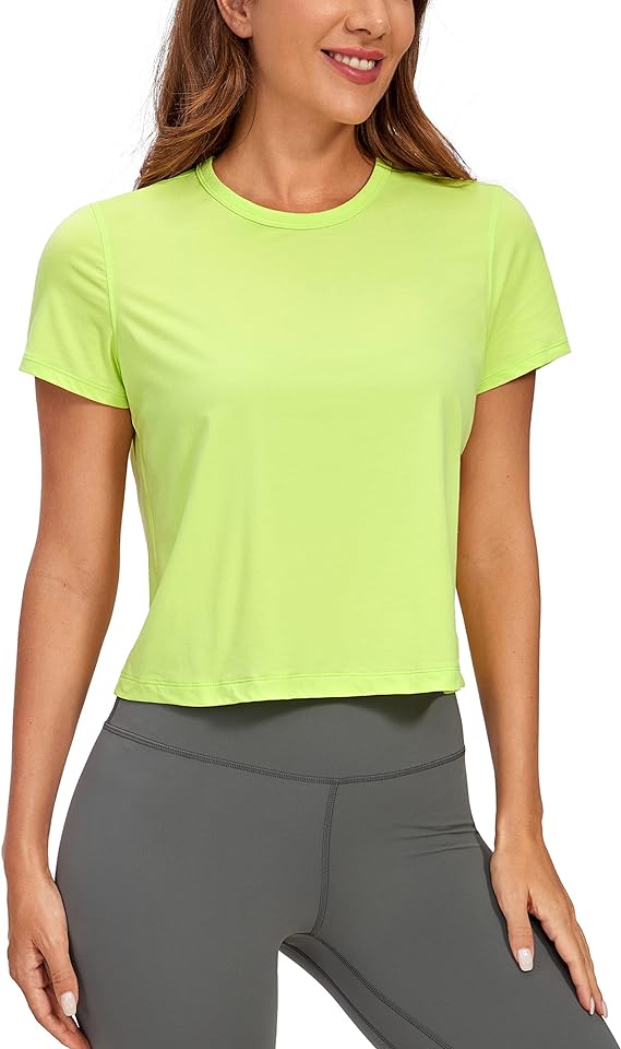 Women's Workout Crop Top T-Shirt Yoga Running Basic Tee Light Green