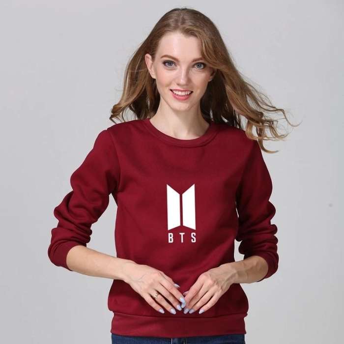 Maroon Fleece BTS Sweatshirt For Women - AceCart Warm Hooded Sweatshirt in Maroon