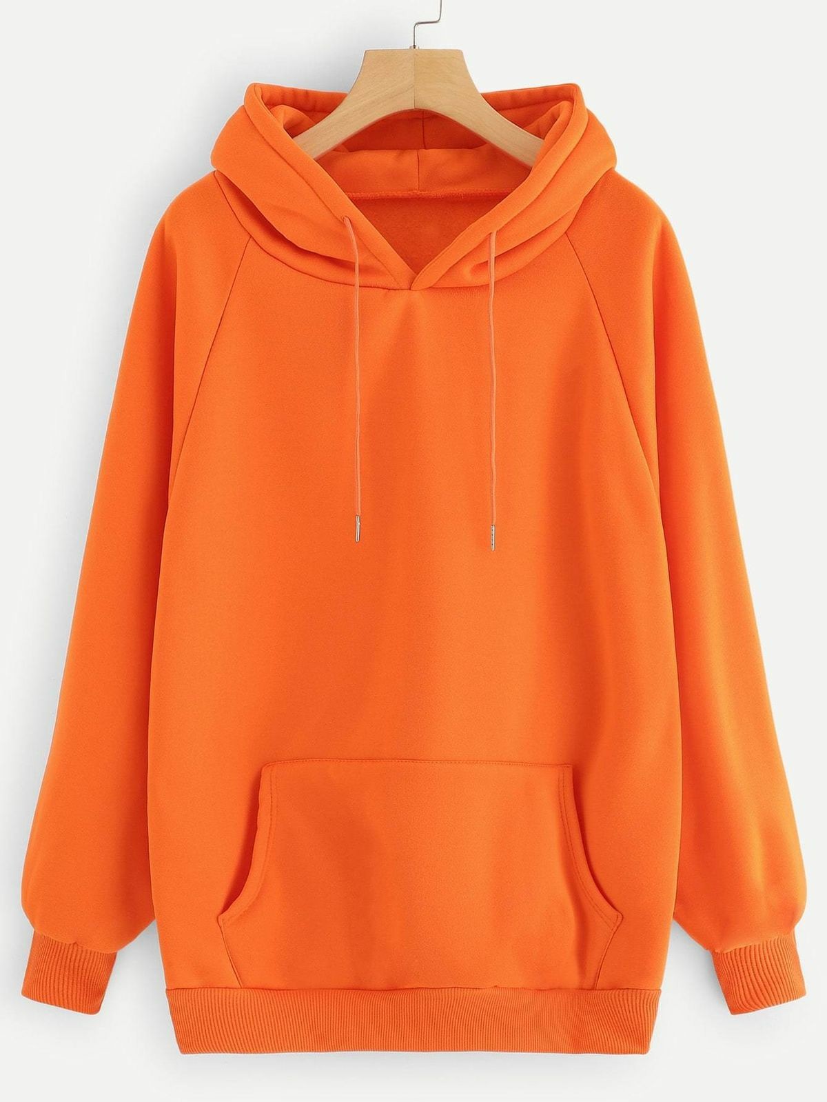 Orange Plain Fleece Full Sleeves Pull Over Hoodie