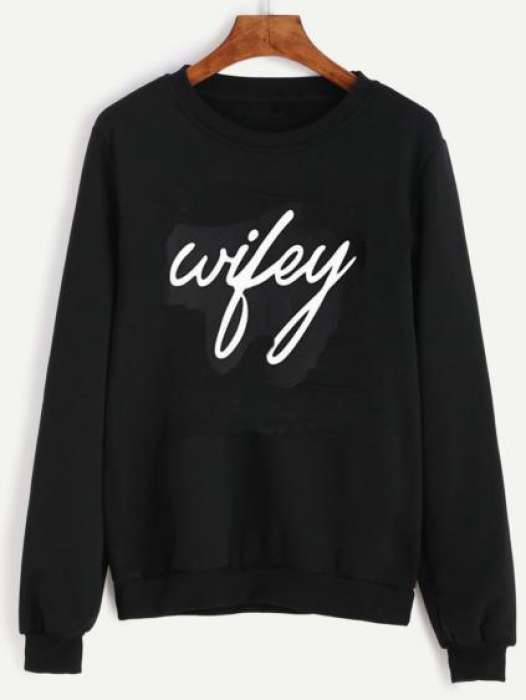 WIFEY Black Sweat Shirt 100%FLEECE for women 272 - AceCart Warm Hooded Sweatshirt in Black