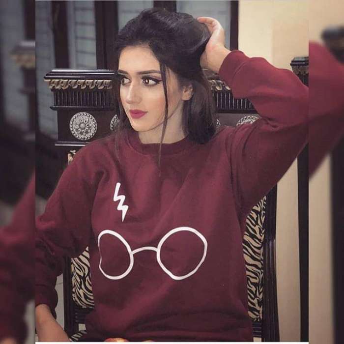 Maroon Harry Glasses Printed Sweatshirt For Women - AceCart Warm Hooded Sweatshirt in Maroon