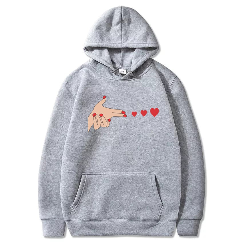 Shoot Heart Printed Fleece Full Sleeves Pull Over Hoodie For Women