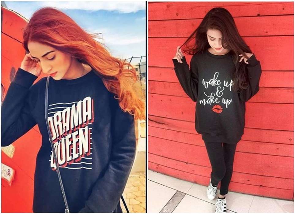 Pack of 2 Black Drama Queen and Black Wakeup and Makeup Printed Sweatshirts For Women s - AceCart Warm Hooded Sweatshirt in Black