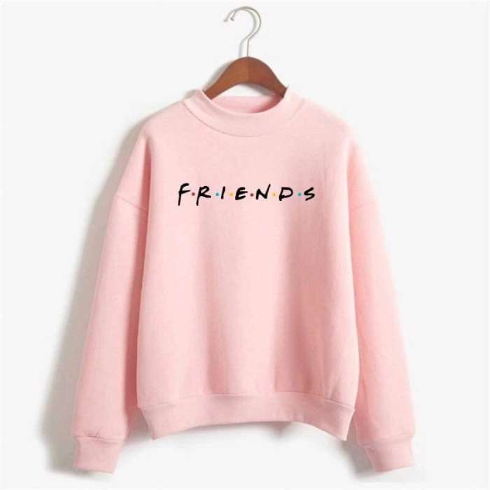 Friends Baby Pink Fleece Printed Pull Over Sweatshirt For womens - AceCart Warm Hooded Sweatshirt in Pink