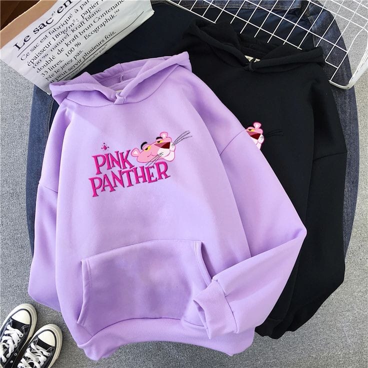 Pink Panther Printed Fleece Full Sleeves Pull Over Hoodie For Women