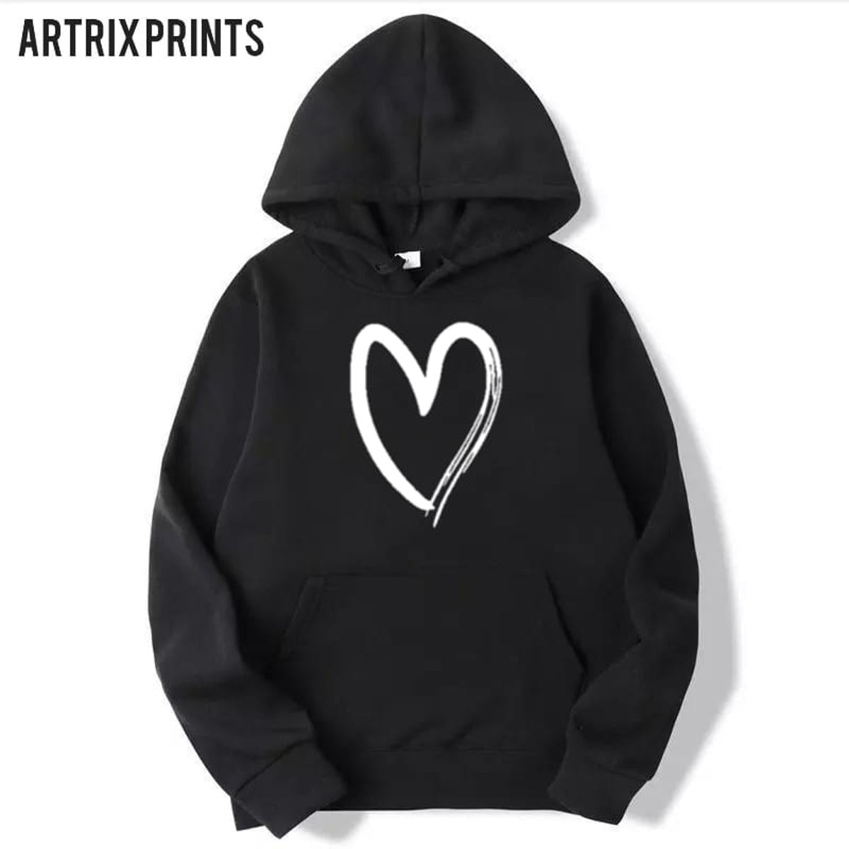 Sketch Heart Fleece Full Sleeves Pull Over Hoodie For Women