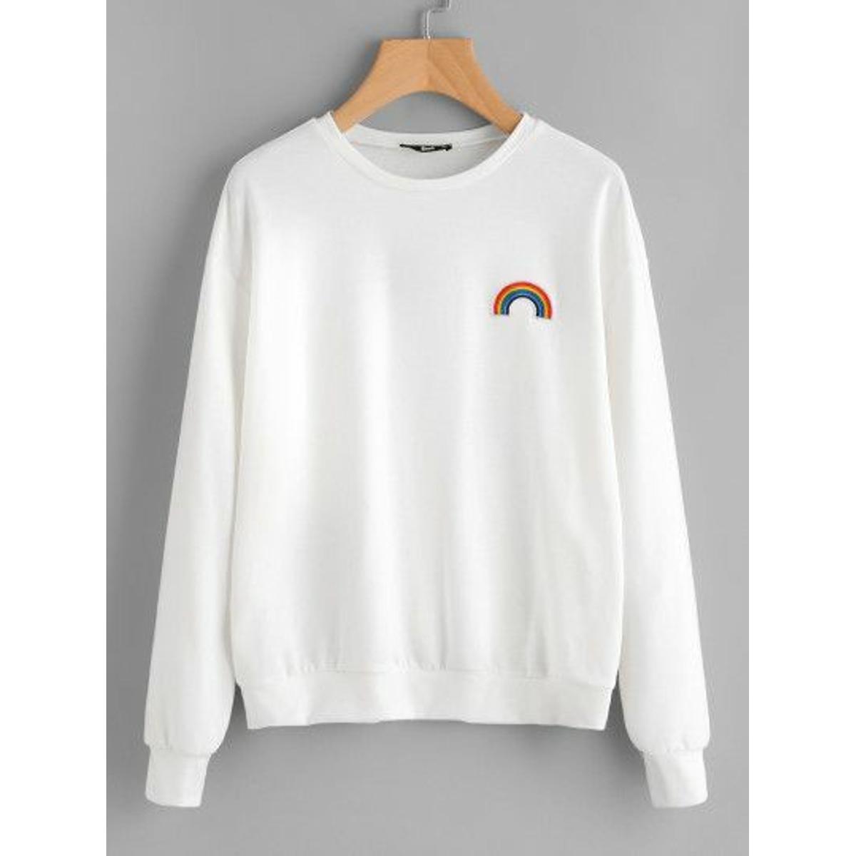 Black Rainbow Fleece Full Sleeves Pull Over Sweatshirt For Women