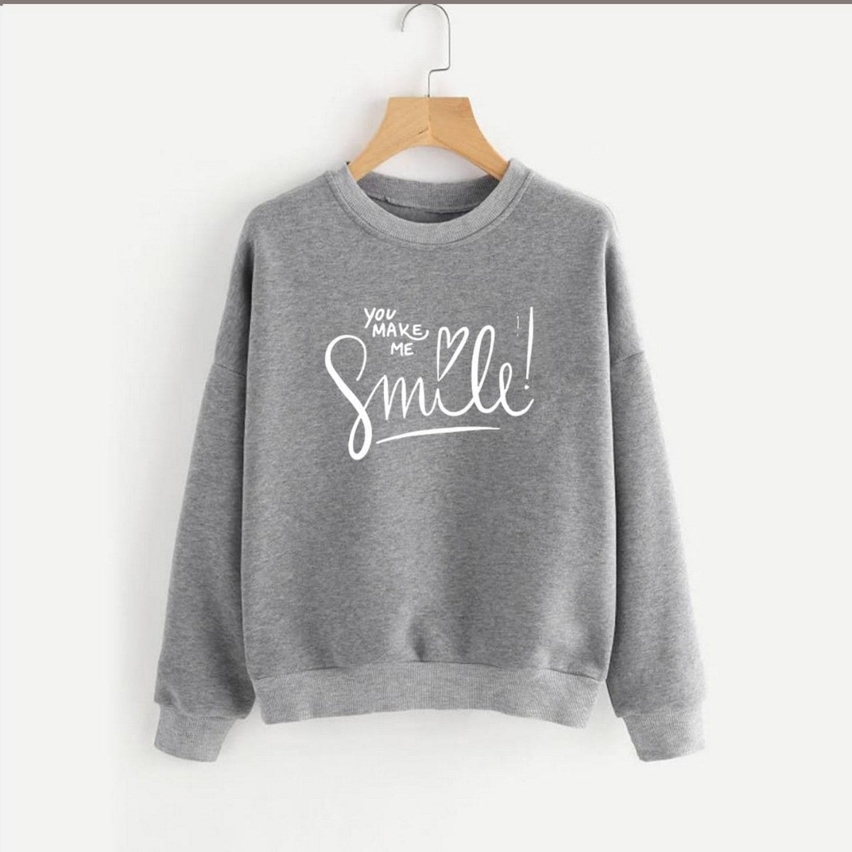 You Make Me Smile Printed Fleece Full Sleeves Pull Over Sweatshirt For Women