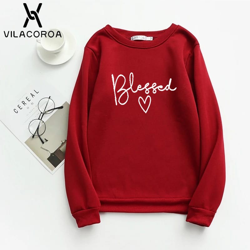 Blessed  Printed Fleece Full Sleeves Pull Over Sweatshirt For Women