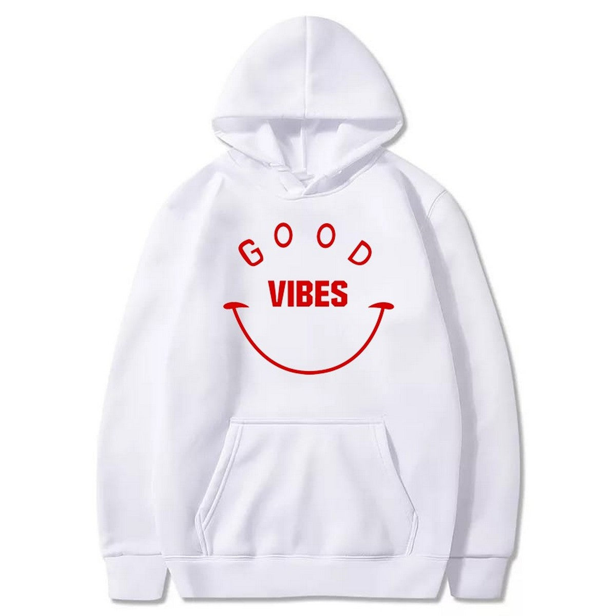 Good Vibes Printed Fleece Full Sleeves Pull Over Hoodie For Men And Women