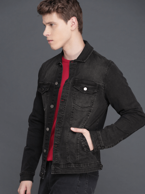 Mens Denim Jacket Black - Left View - AceCart