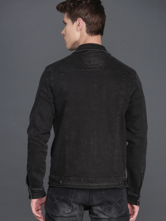 Mens Denim Jacket Black - Back View - AceCart