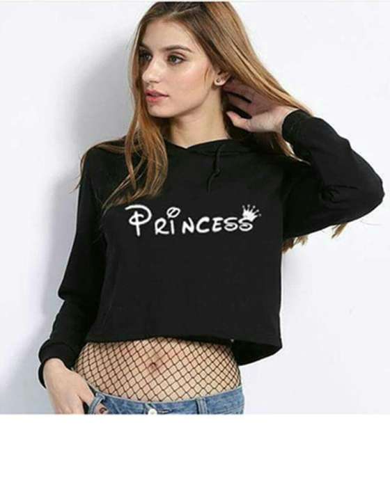 BLACK PRINCESS CROPPED HOODIE FOR WOMEN 375 - AceCart Warm Hooded Sweatshirt in Black