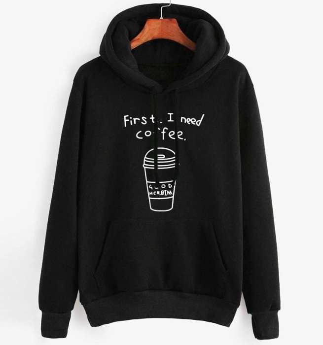 black first i need coffee export quality hoodie for women 59 - AceCart Warm Hooded Sweatshirt in Black