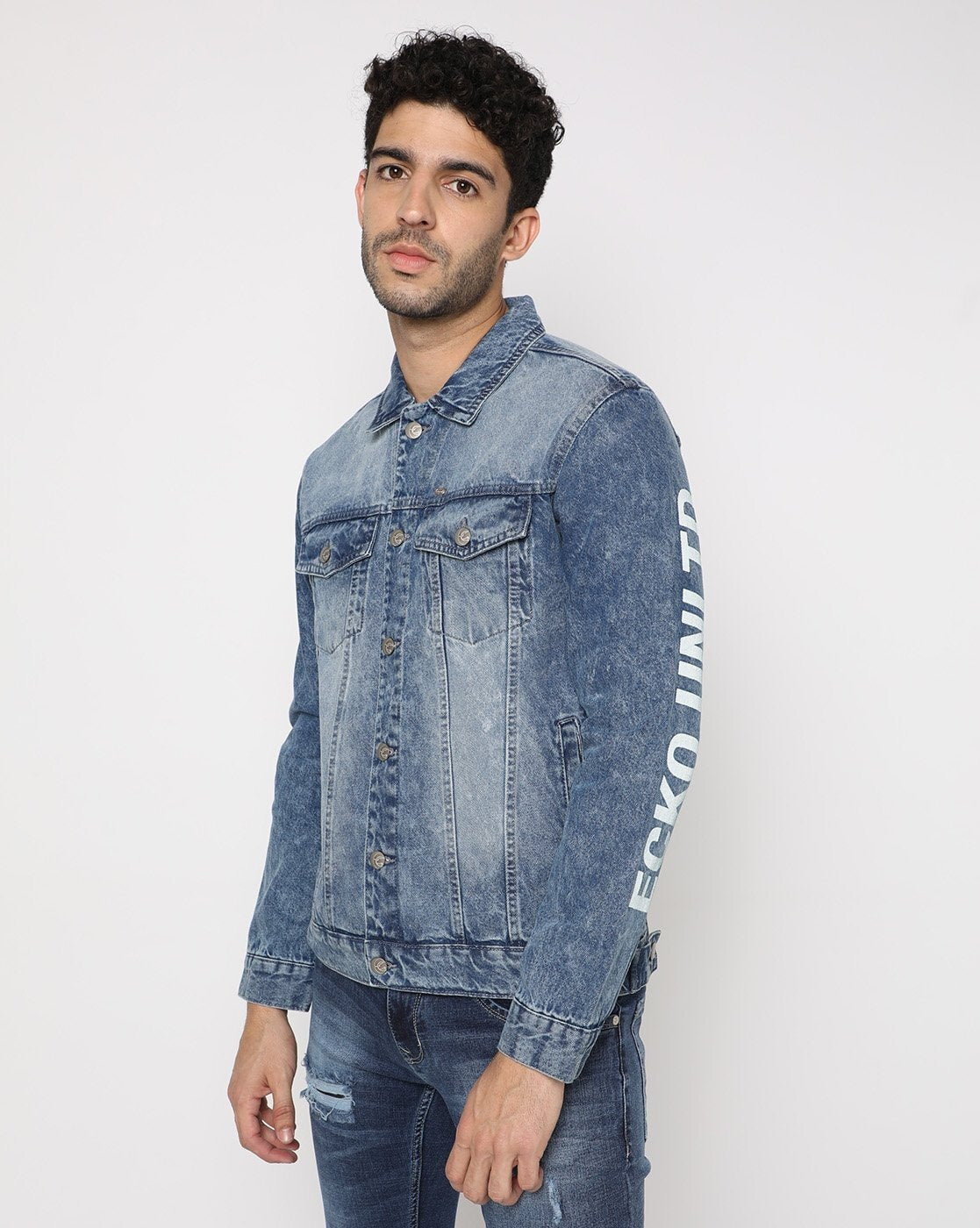 Men's Printed Denim Jacket Premium Quality Front View - Ace Cart