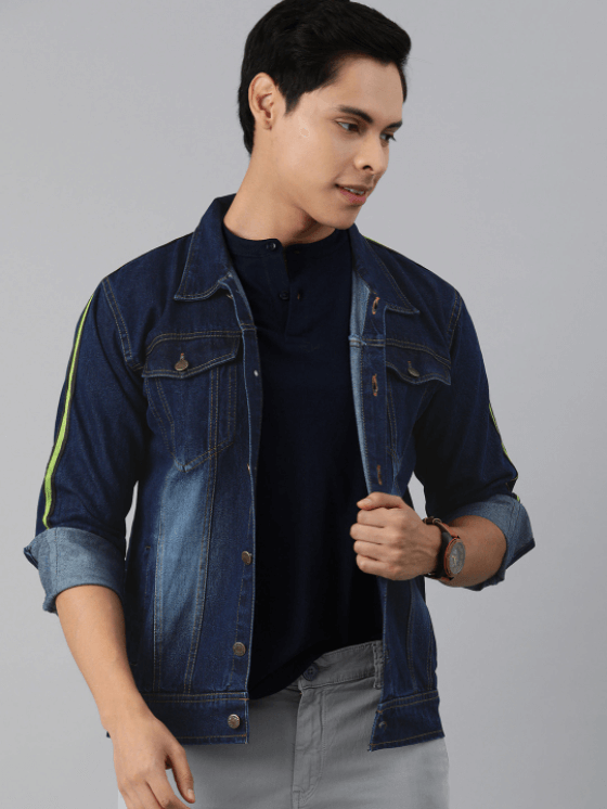 Mens Denim Jacket Dark Blue - Left View - AceCart