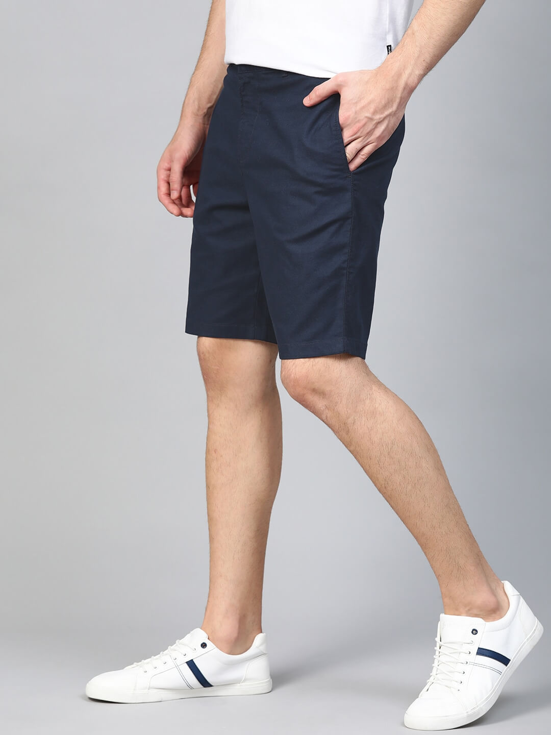 Men Navy Blue Checked Regular Fit Regular Shorts - Back View - AceCart