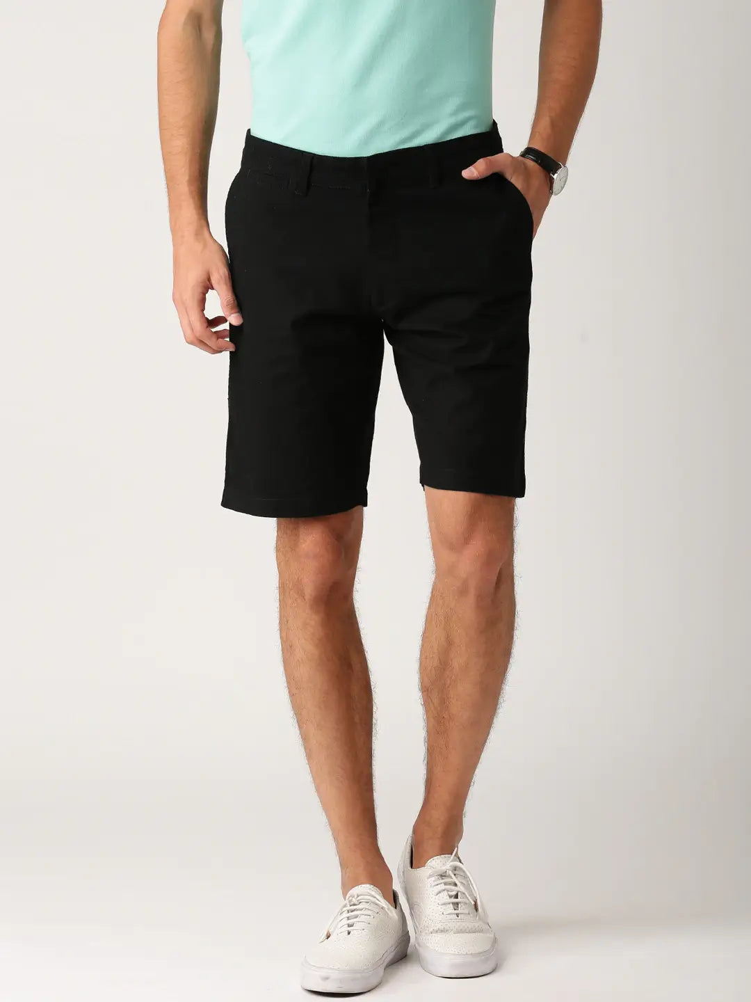 Men Black Solid Regular Fit Regular Shorts - Back View - AceCart