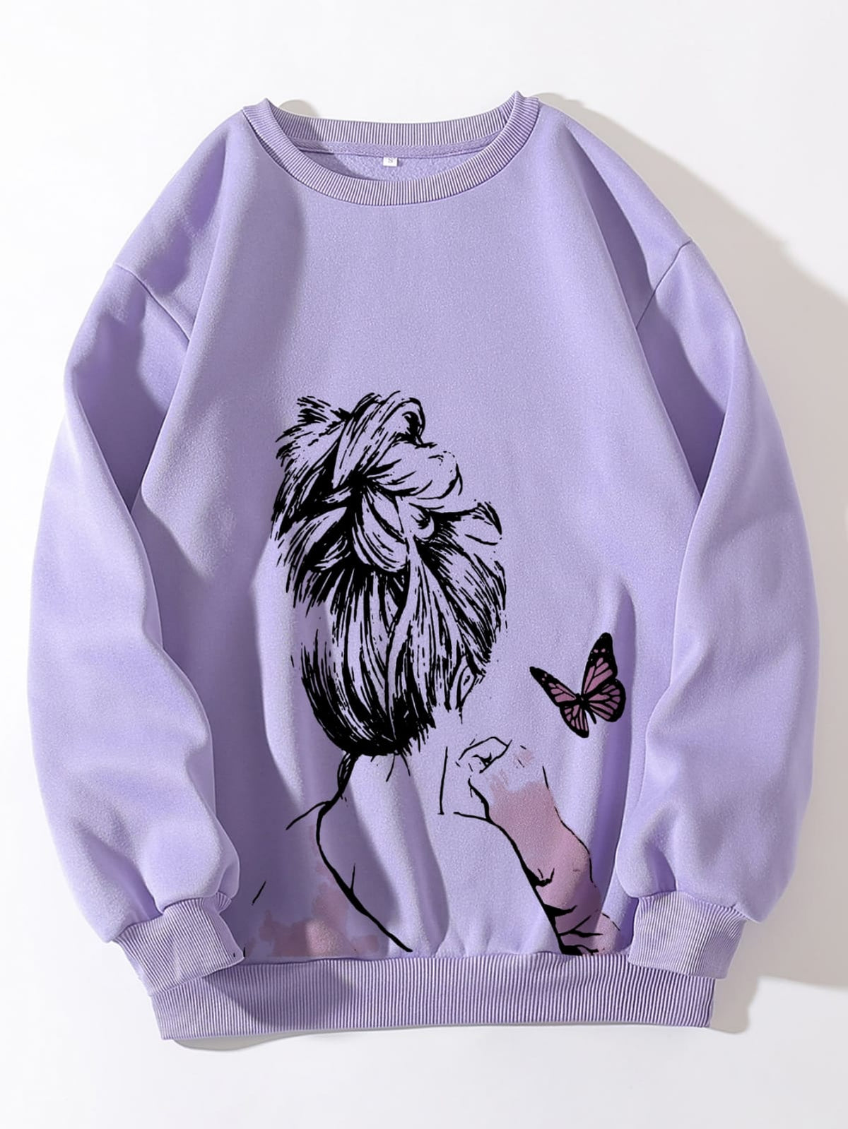 Cute Anime Butterfly Fleece Full Sleeves Winter O Neck Export Quality Sweatshirt For Women