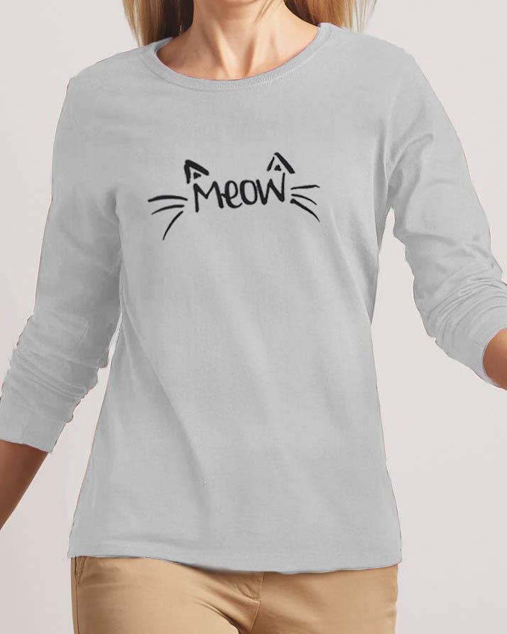 Meow New Fashion Grey High Printed Design High Quality T-shirt - Front View - AceCart