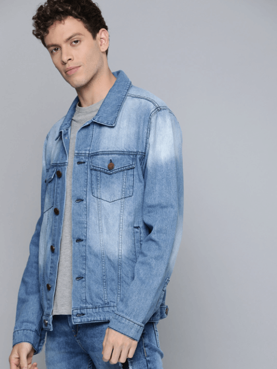 Mens Denim Jacket Light Blue - Back View - AceCart