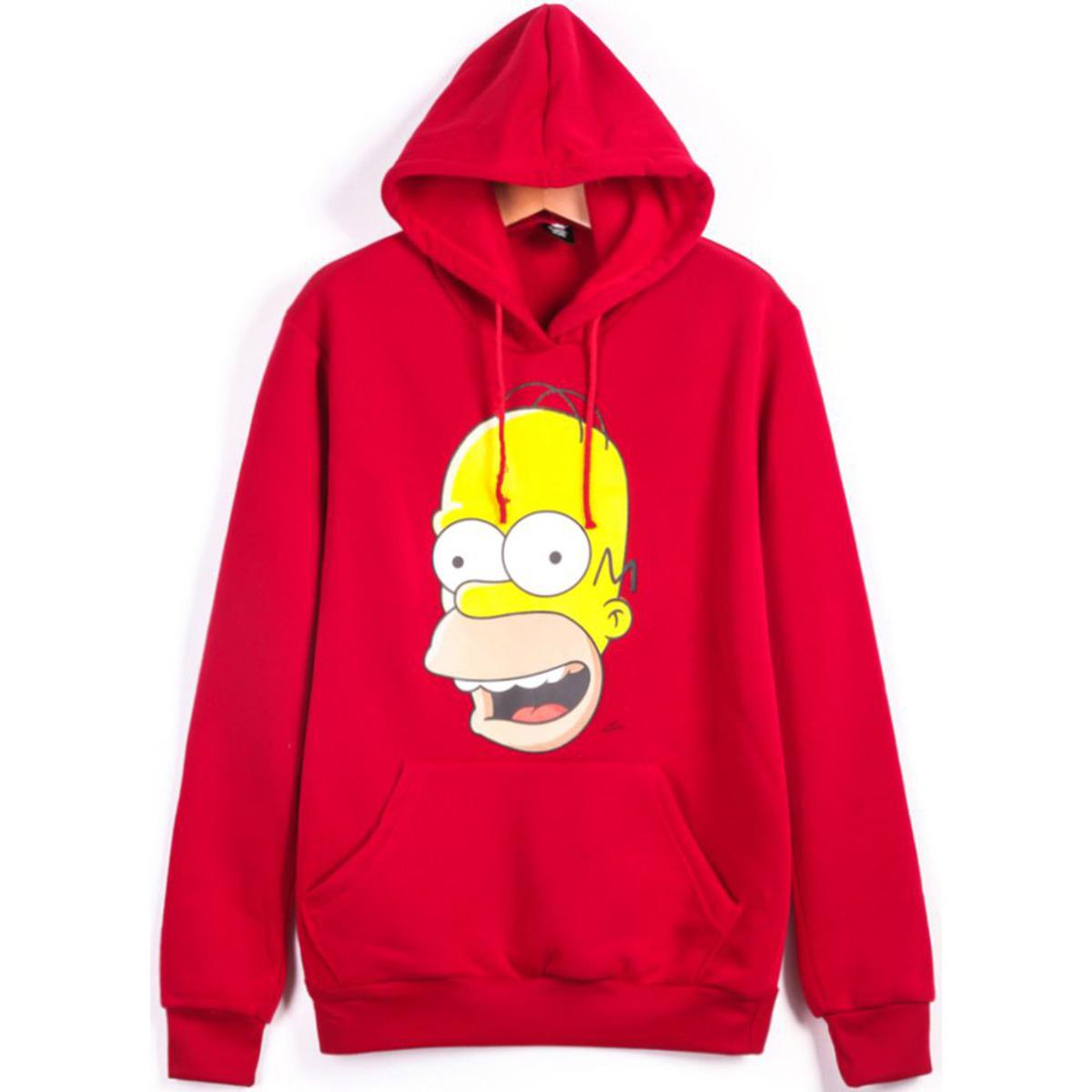 Red Simpson Printed Fleece Full Sleeves Pull Over Hoodie For Men and Women