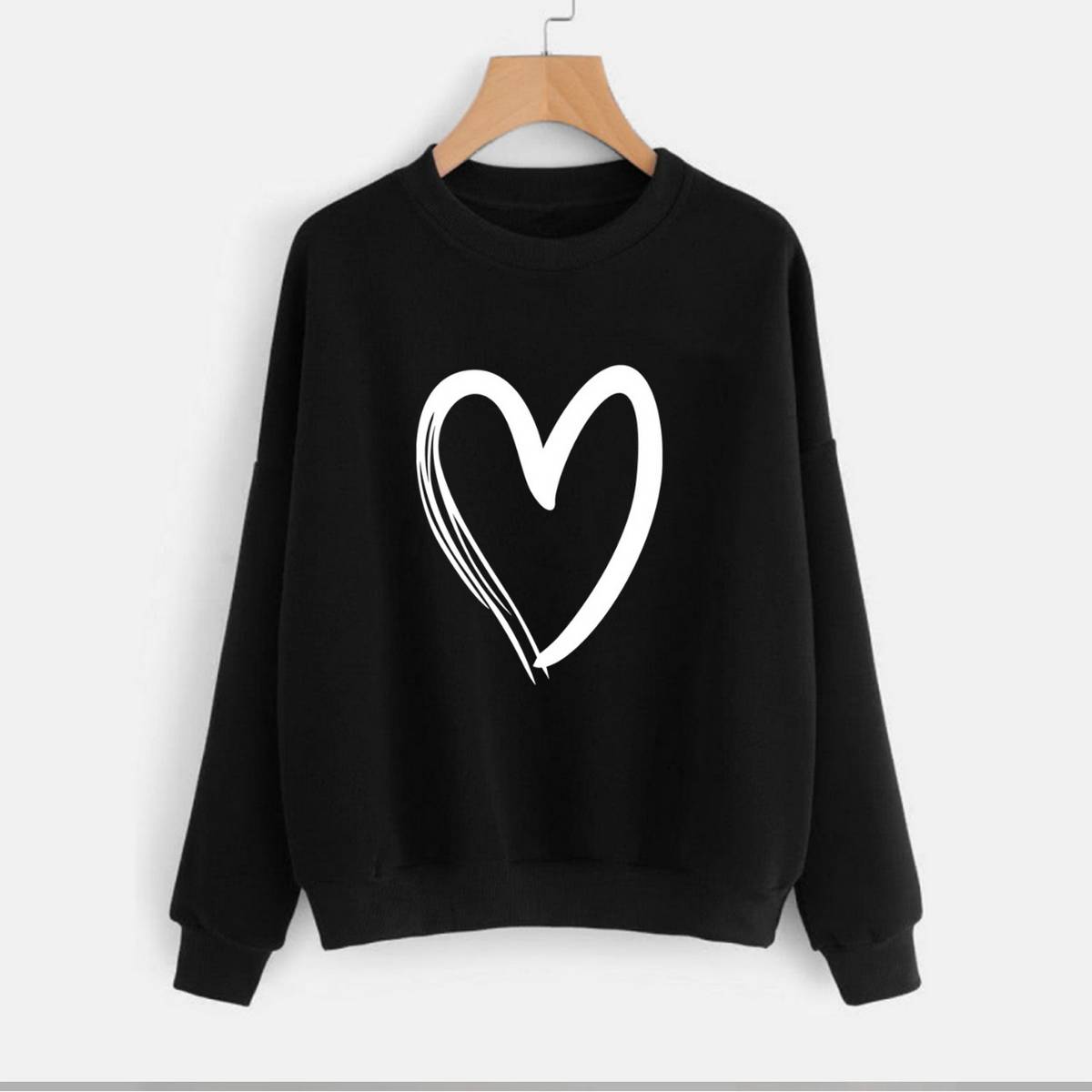 Heart Printed Fleece Full Sleeves Pull Over Sweatshirt For Women