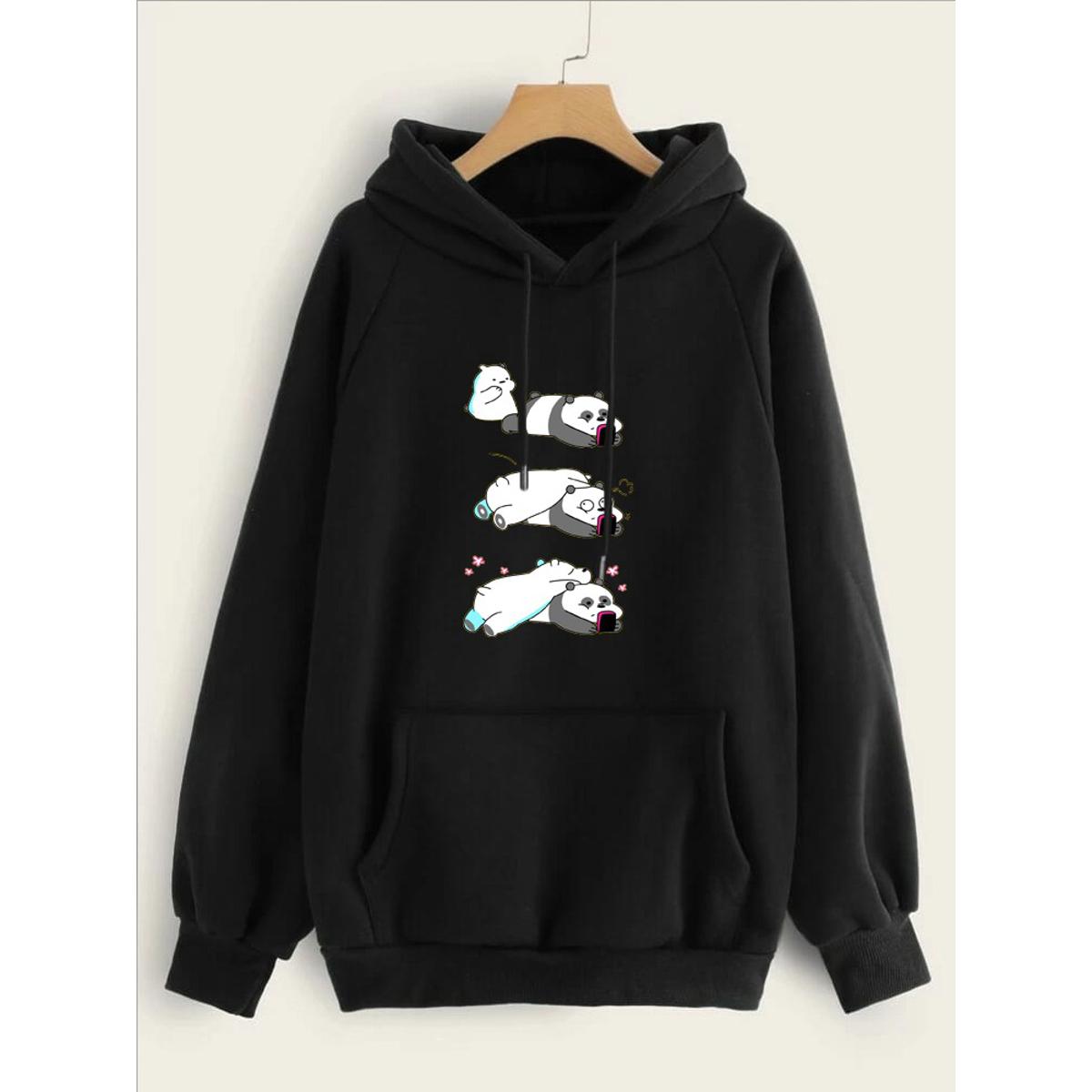 Lazy Bears Printed Fleece Full Sleeves Pull Over Hoodie For Women