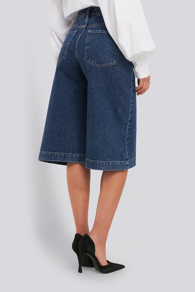 Mid Rise Denim Culottes Blue For Womens  - Right Side View - AceCart